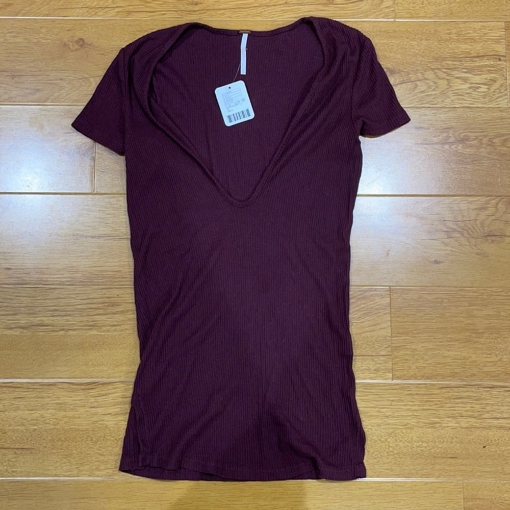 Free People Burgundy Scoop Neck Tee XS